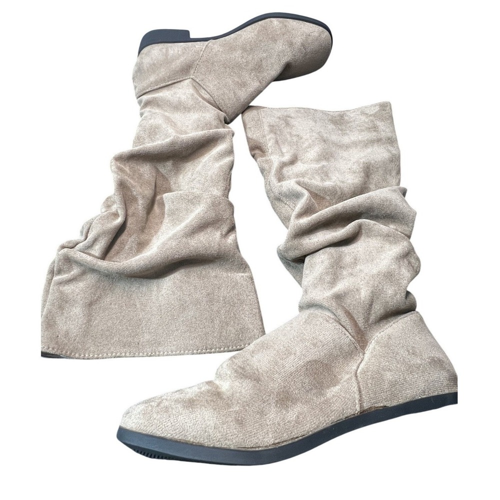 Women's‎ Taupe Faux Suede Slouch Knee-High Boots EU 38 US 7.5 Pull-On Flat Heel